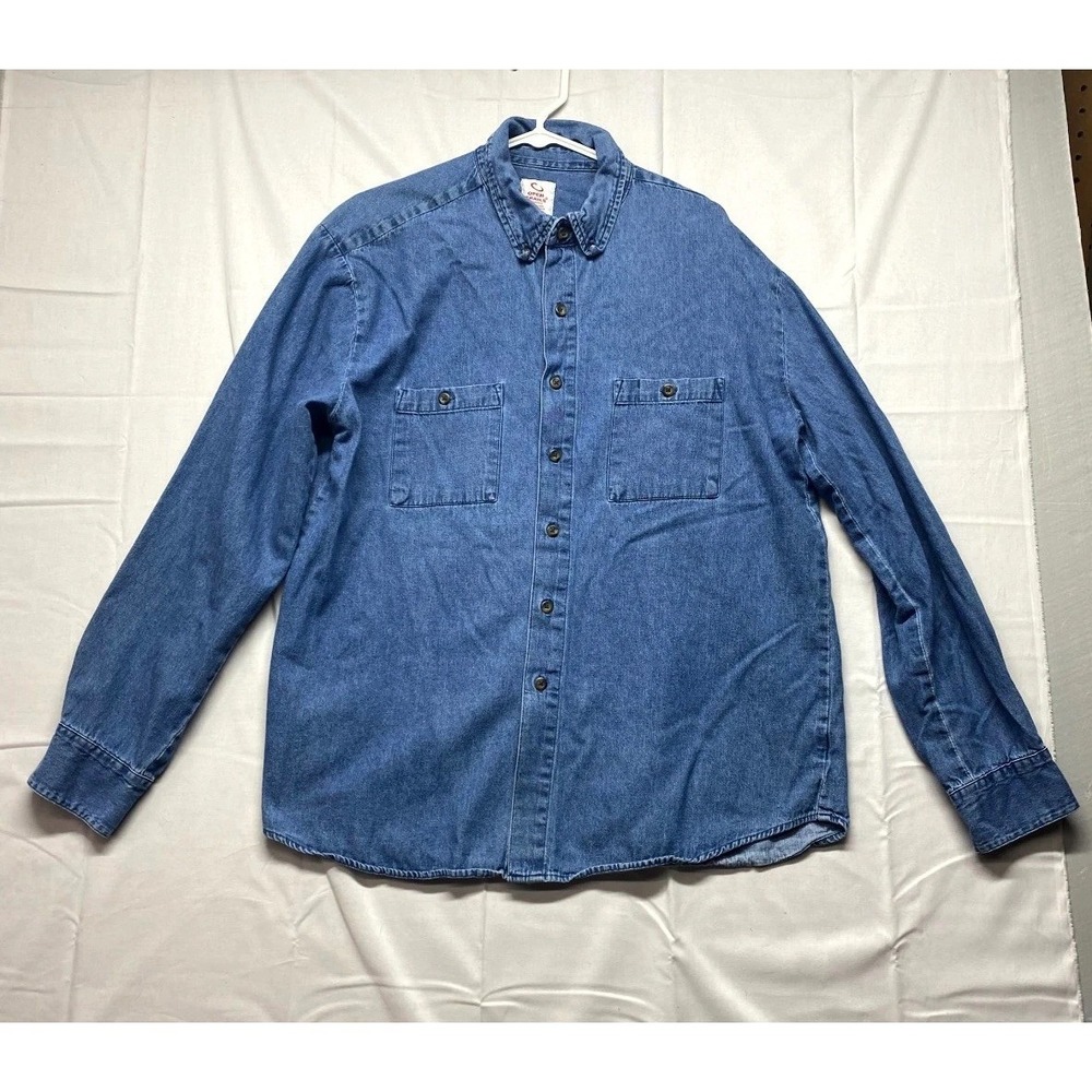 Open Trail Denim Shirt Mens Large Blue Cotton Casual Long Sleeve Button Down